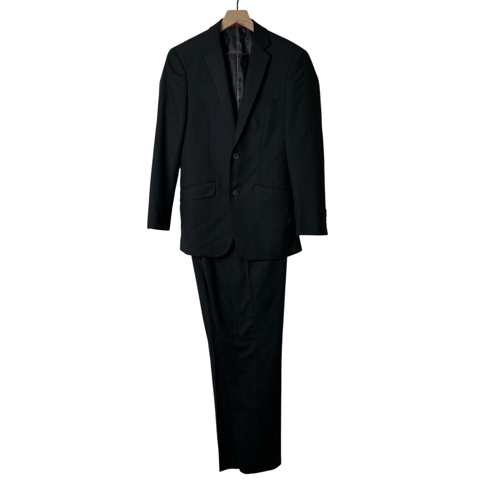 Renoir Mens Slim Fit 2-Button Double Vent 2-Piece Suit Size 36R 30W Black Formal